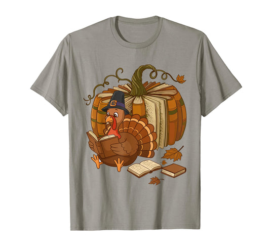 Funny Turkey Reading Book Thanksgiving Teacher Pumpkin Fall T-Shirt