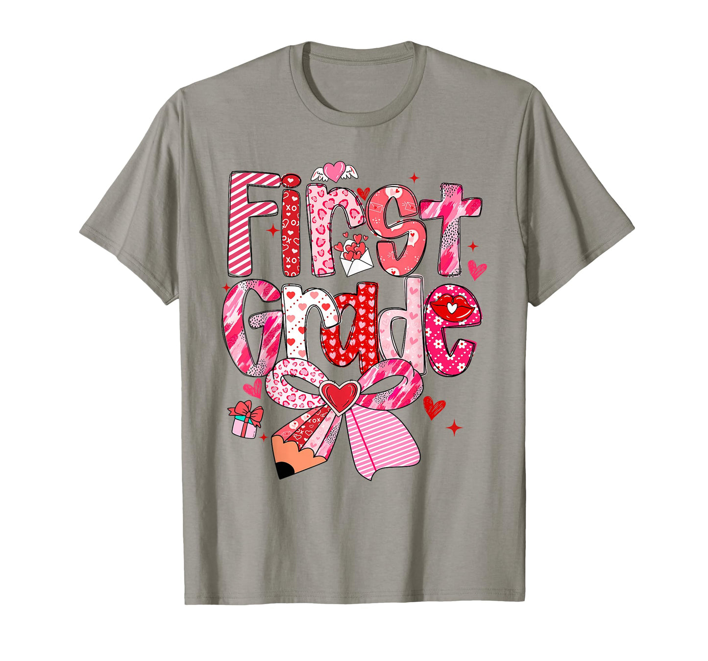 First 1st Grade Valentines Day Coquette Bow Teachers Girls T-Shirt