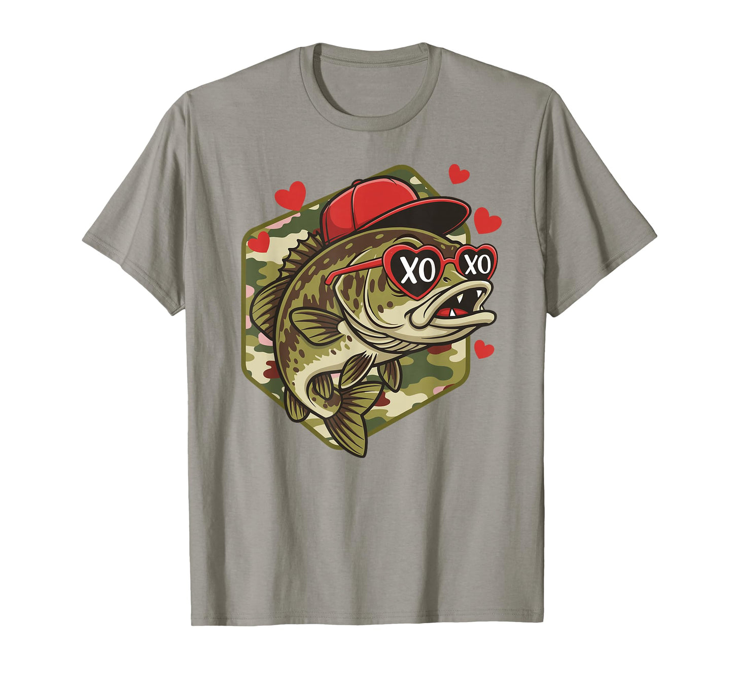 Retro Valentine Bass Fishing Camo Fisherman Valentine's Day T-Shirt