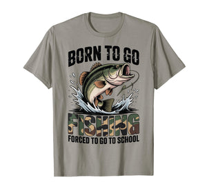 Youth Boy Camo Bass Fish Born Go Fishing Forced School Funny T-Shirt