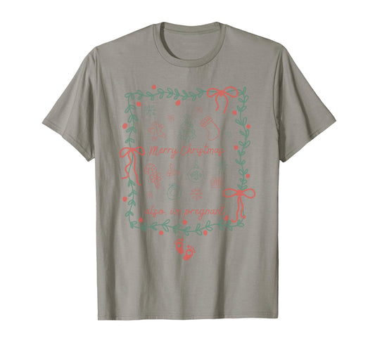 Preppy Vintage Coquette Merry Christmas Also I'm Pregnant T-Shirt