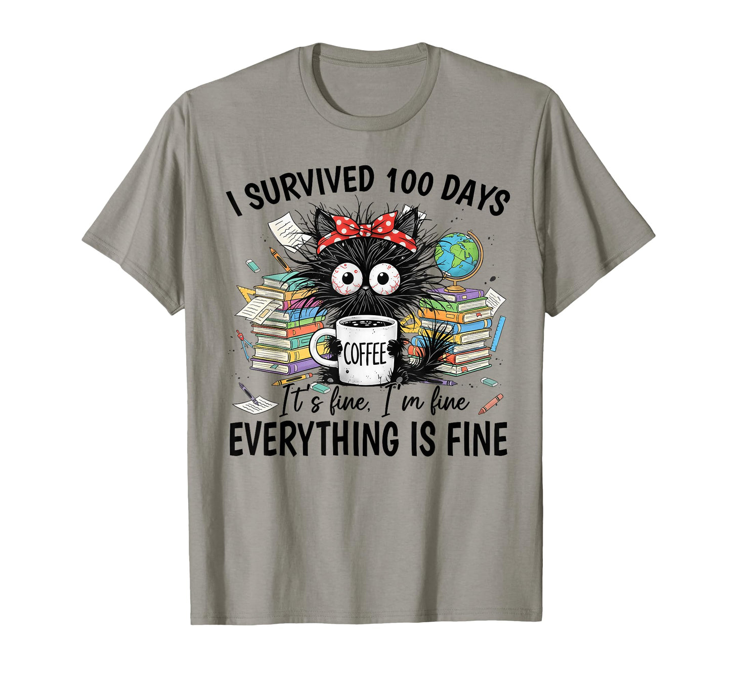 I Survived 100 Days of School Funny Black Cat Teachers Kids T-Shirt