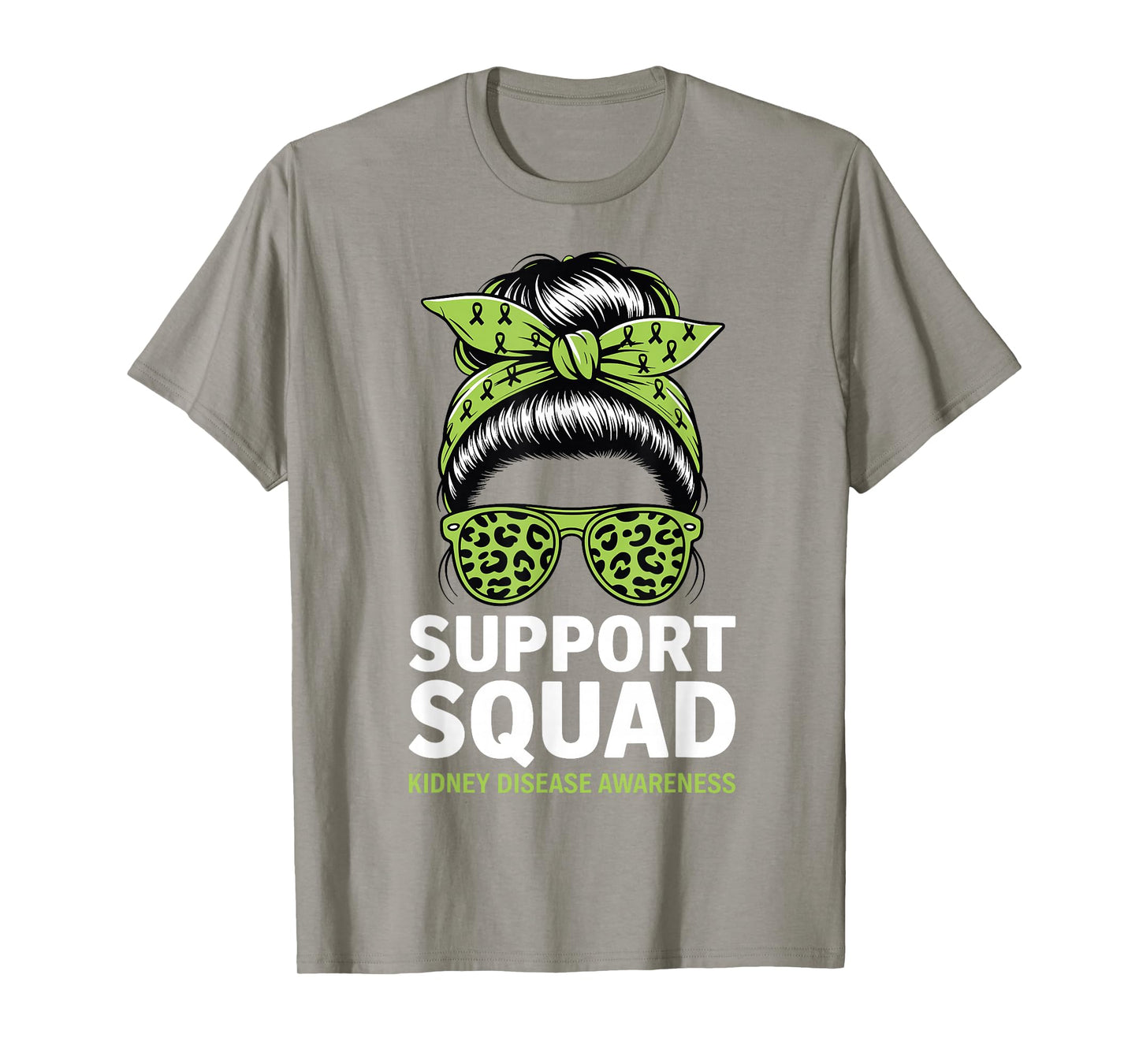 Kidney Disease Awareness Messy Bun Support Squad T-Shirt