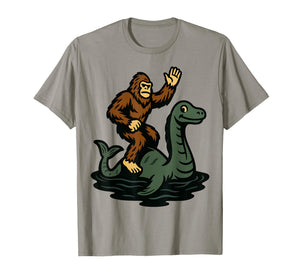 Bigfoot Riding Loch Ness Monster Funny Sasquatch T-Shirt