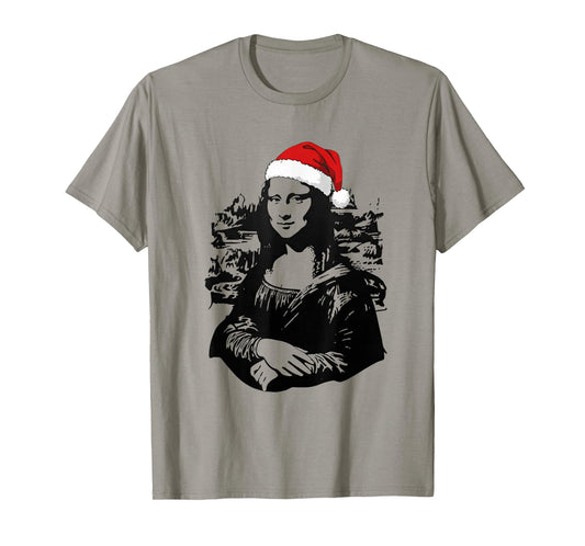 Leonardo Da Vinci Santa Mona Lisa Funny Christmas Street Art T-Shirt