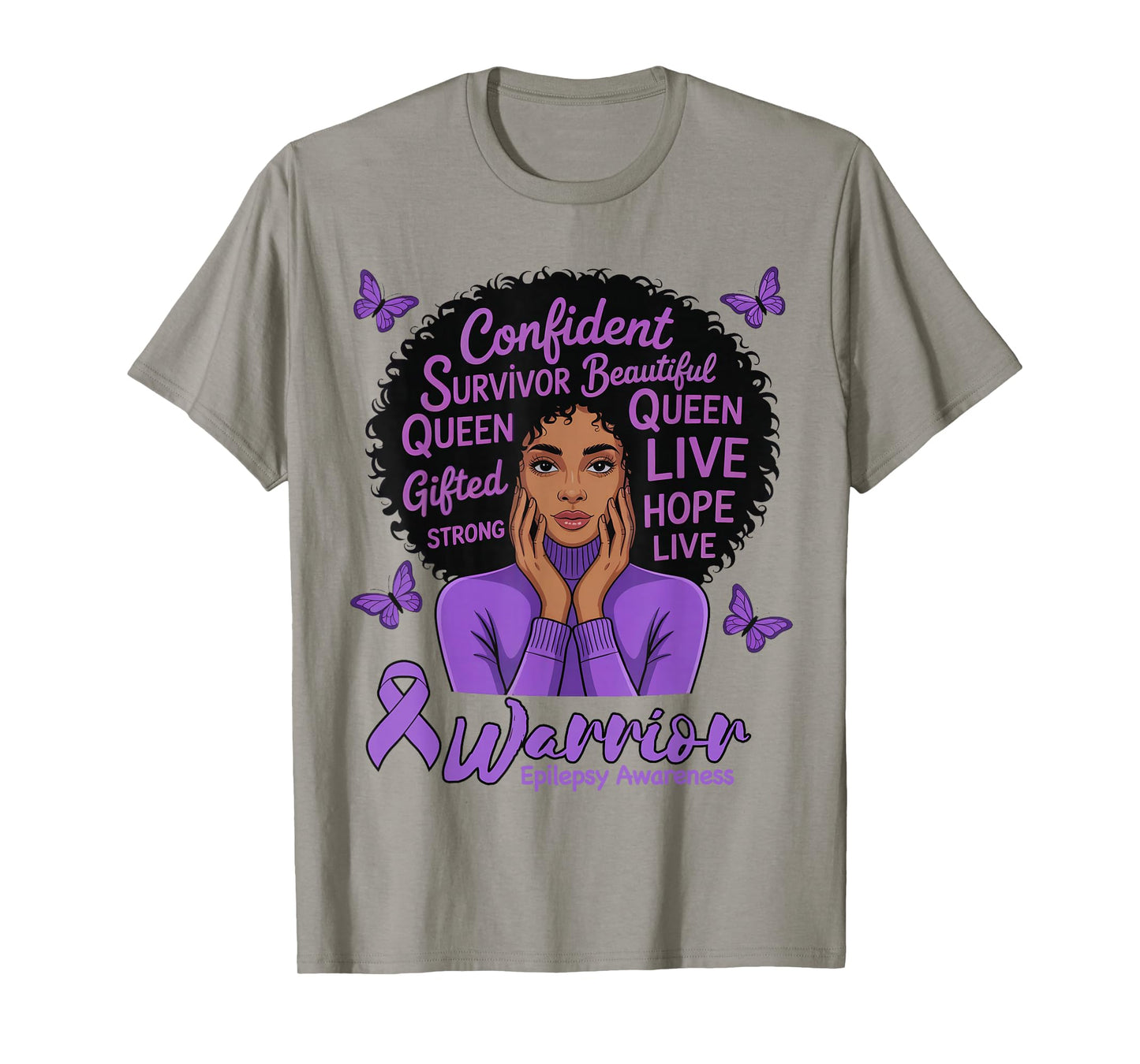 Epilepsy Women American African Queen Afro Mom Girls Purple T-Shirt
