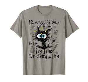 Cat I Survived 67 Days of School Teachers Students Six Seven T-Shirt