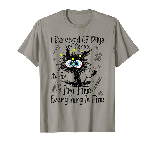 Cat I Survived 67 Days of School Teachers Students Six Seven T-Shirt