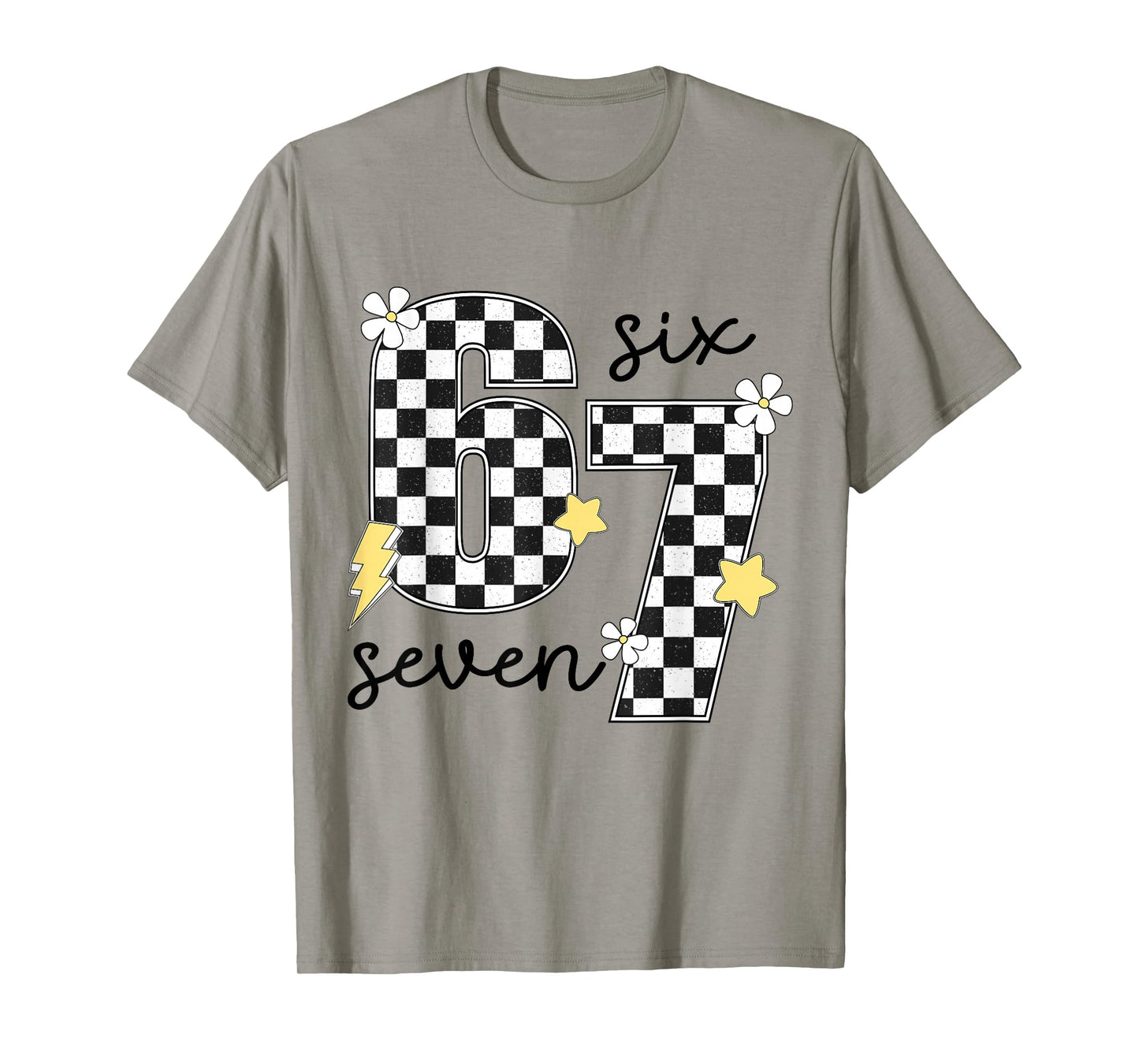 Funny 67 Six Seven Meme Slang 6-7 Checkered Number 6 7 T-Shirt