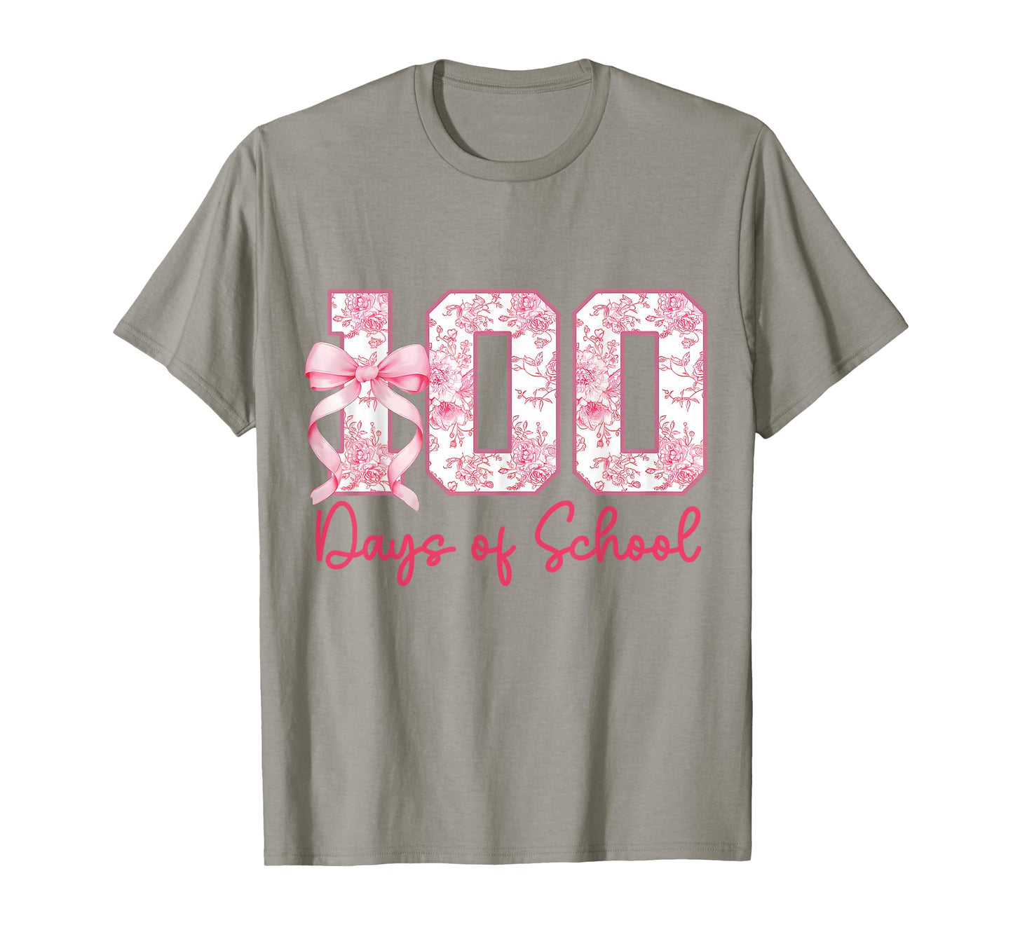 100 Days of School Pink Bow Flower Girls Teacher 100th Day T-Shirt