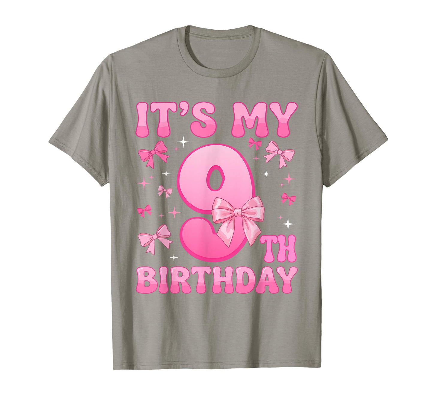 9th Birthday Shirt for Girls Coquette Bow Nine 9 Year Old T-Shirt
