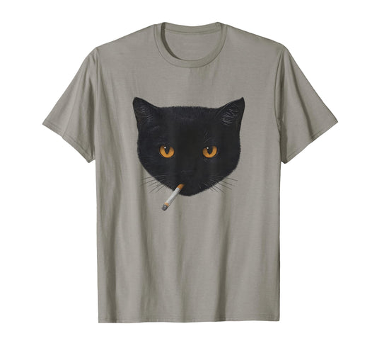 Funny Black Cat Smocking Vintage Graphic T-Shirt