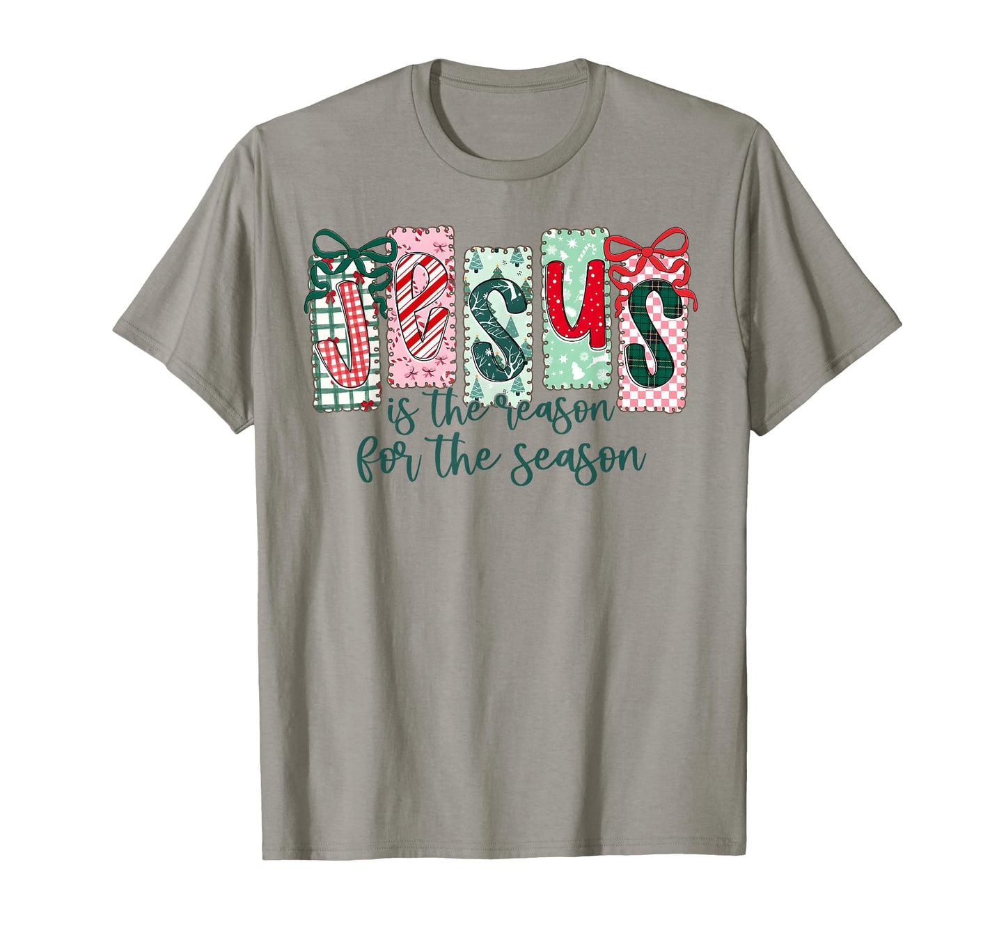 Jesus is The Reason for The Season Plaid Bow Christmas T-Shirt