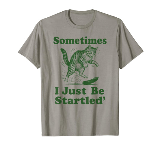 Sometimes I Just Be Startled Funny Cat vs Cucumber Meme T-Shirt