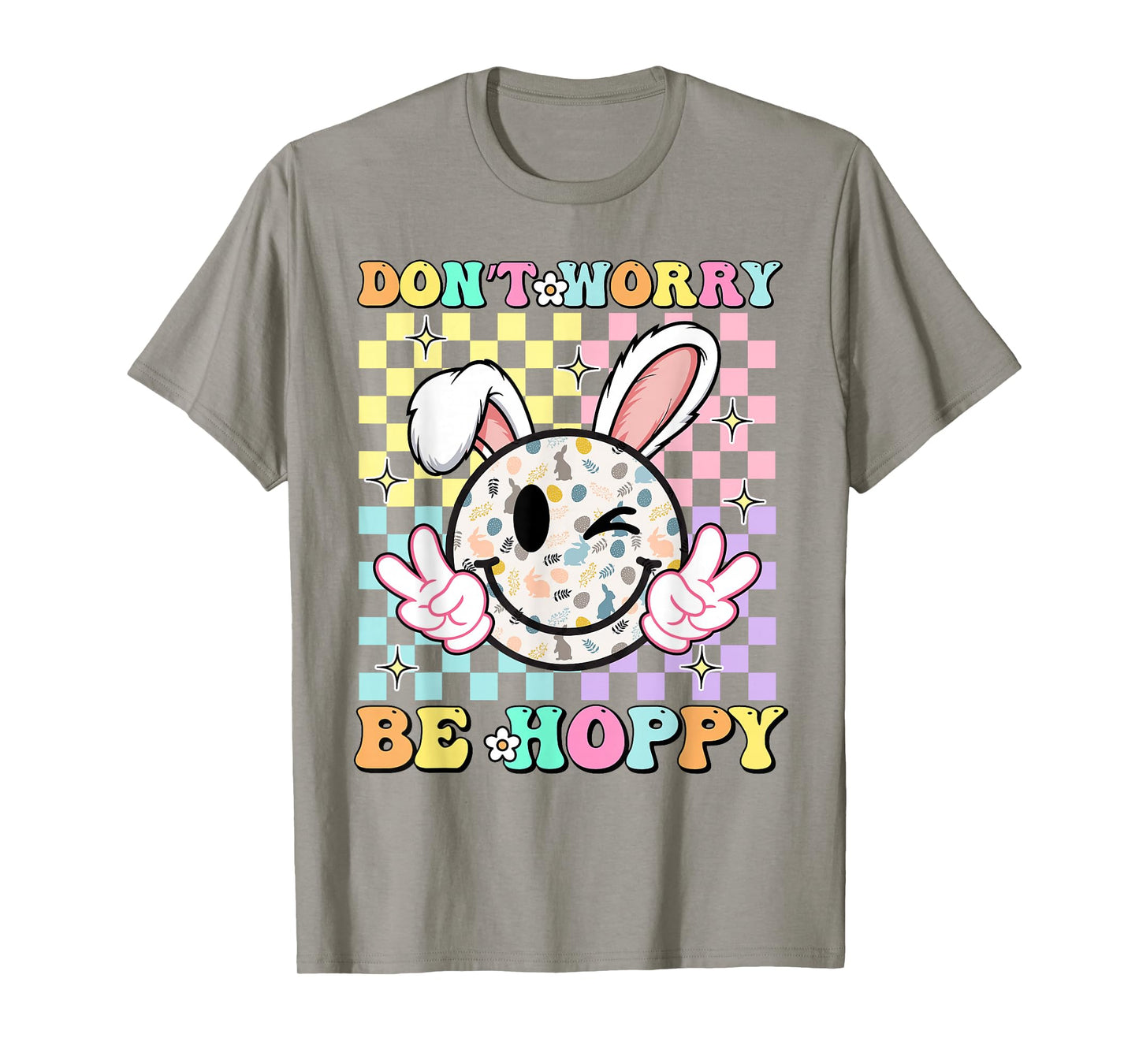 Happy Easter Day Dont Worry Be Hoppy Groovy Bunny Face Women T-Shirt