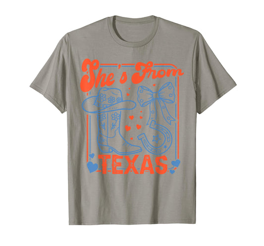 She's from Texas, Cowgirl Boots Flowers Bow Retro Western T-Shirt