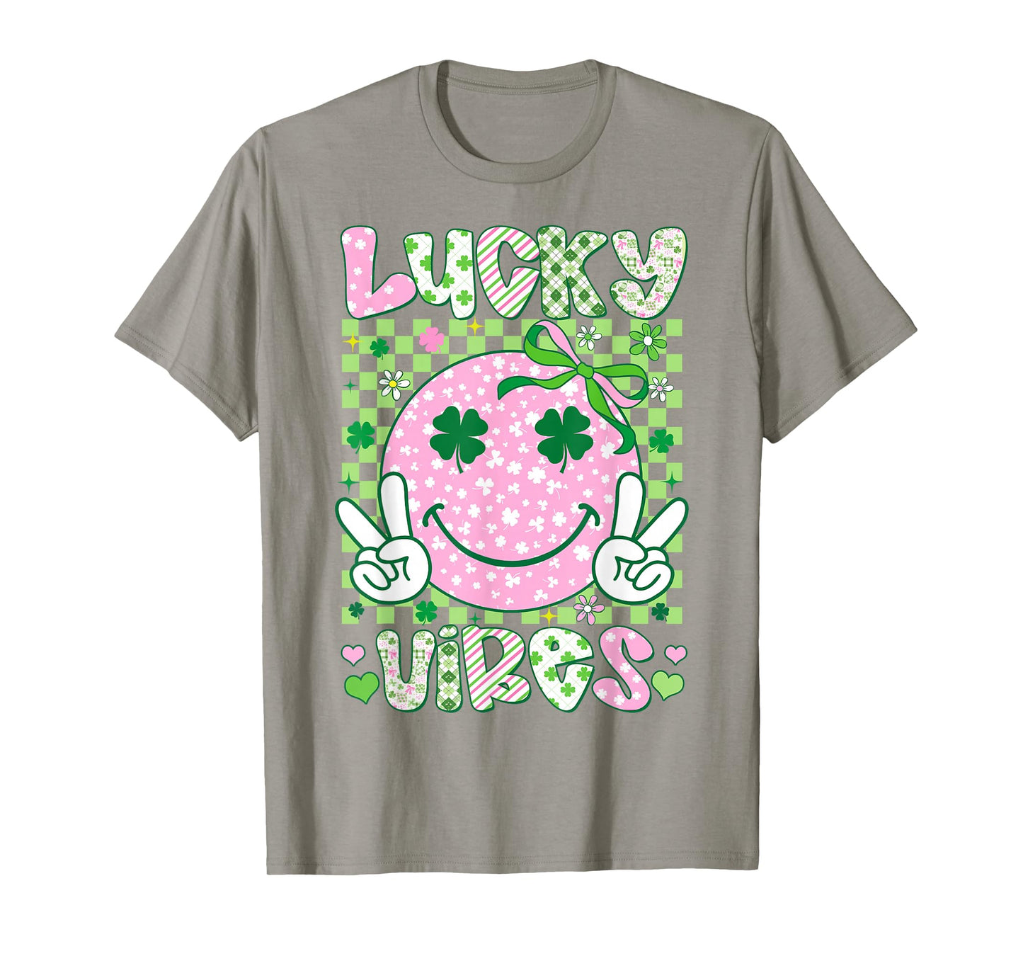 Kids St Patricks Day Lucky Vibes Shamrock Pink Women Girls T-Shirt