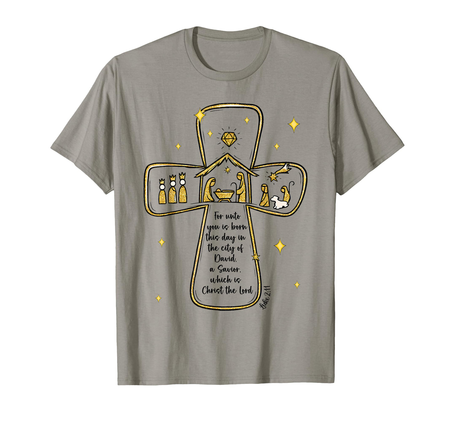 Nativity Scene Cross Gold Christian Christmas The Lord T-Shirt