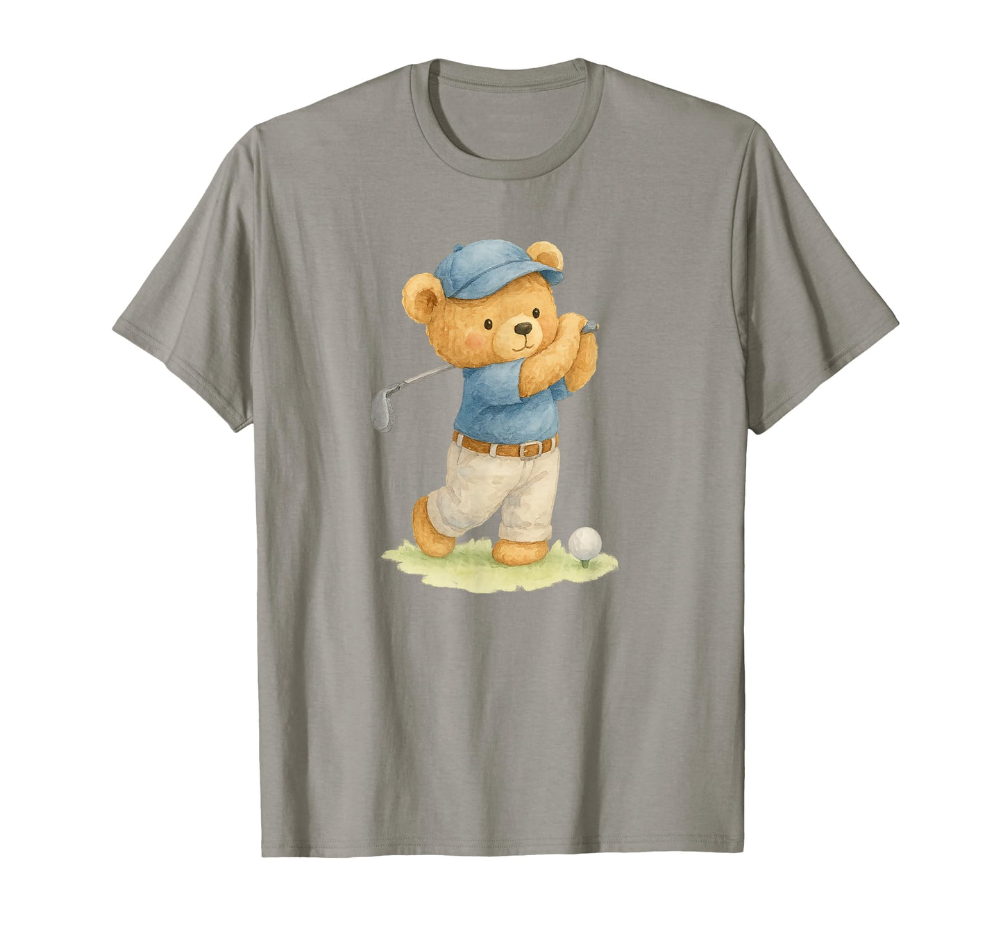 Watercolor Teddy Bear Playing Golf in Blue Outfit T-Shirt