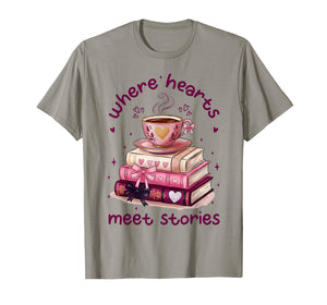 Where Hearts Groovy Meet Stories Coffee Books Valentines Day T-Shirt