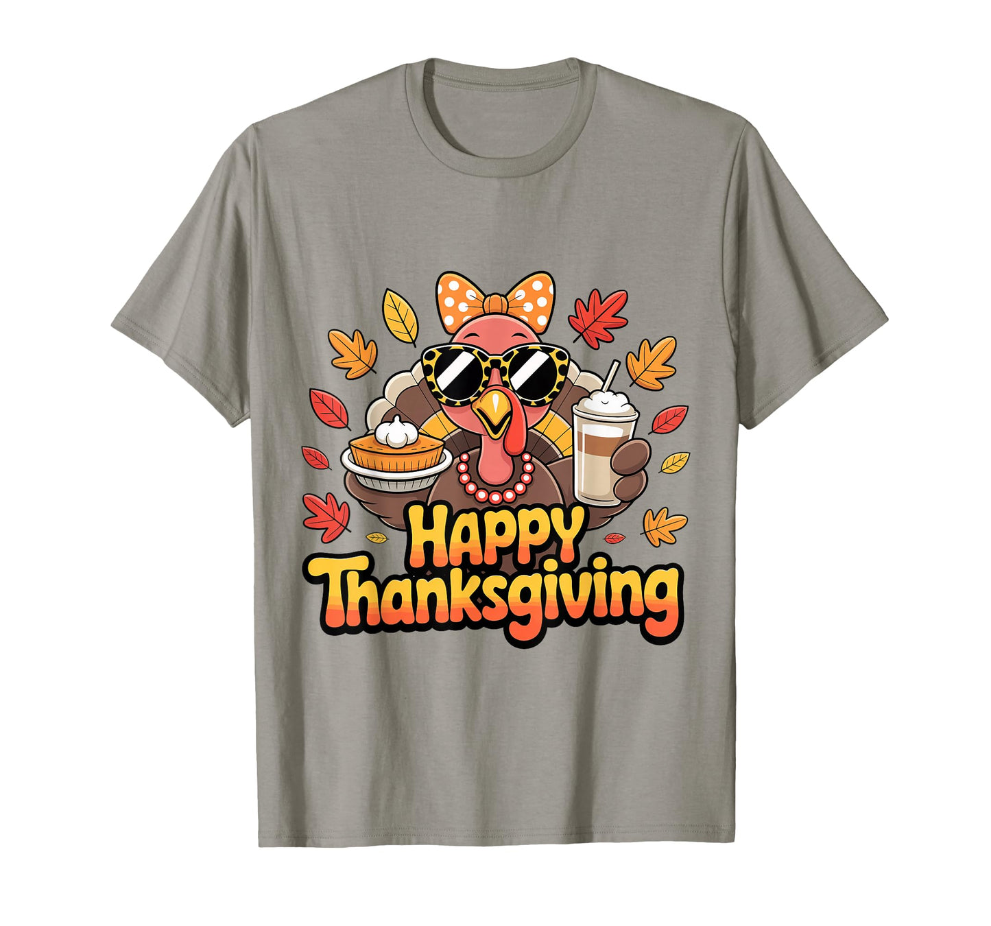 Turkey Drinking ice Coffee Thanksgiving Bow Women Turkey Day T-Shirt