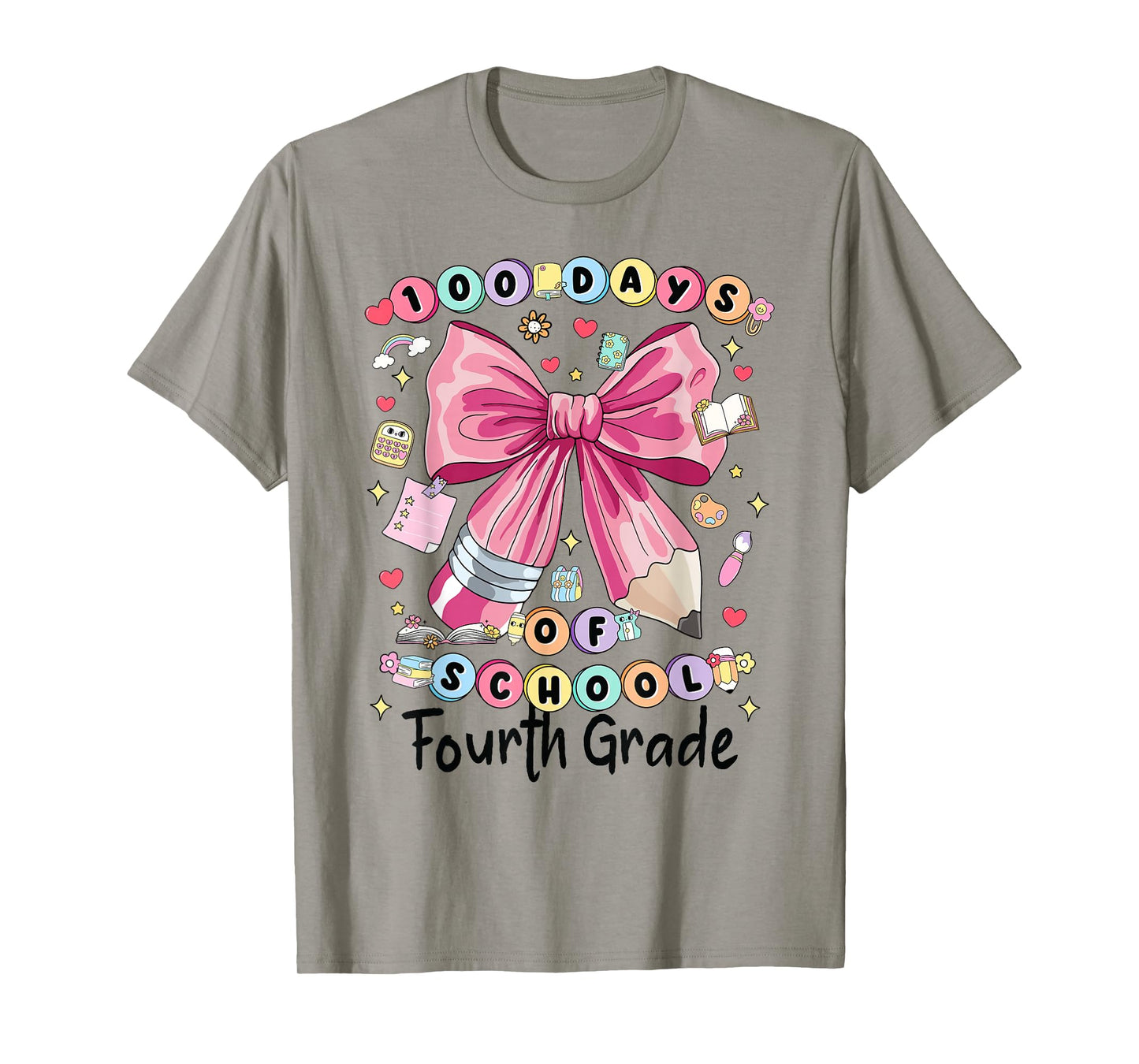 Fourth Grade Teacher Girls Coquette Bow 100 Days of School T-Shirt
