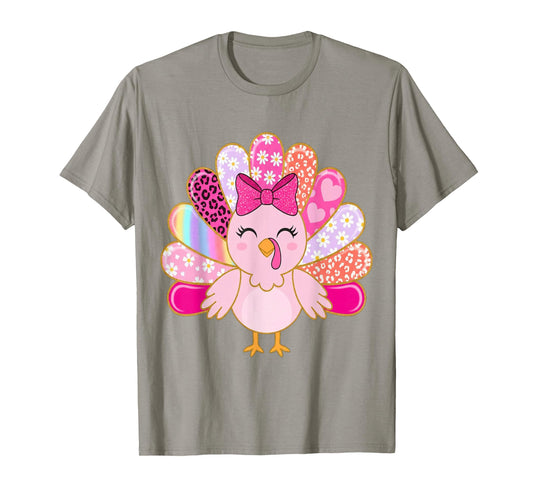 Toddler Thankful Kids Pink Thanksgiving Girls Turkey Womens T-Shirt