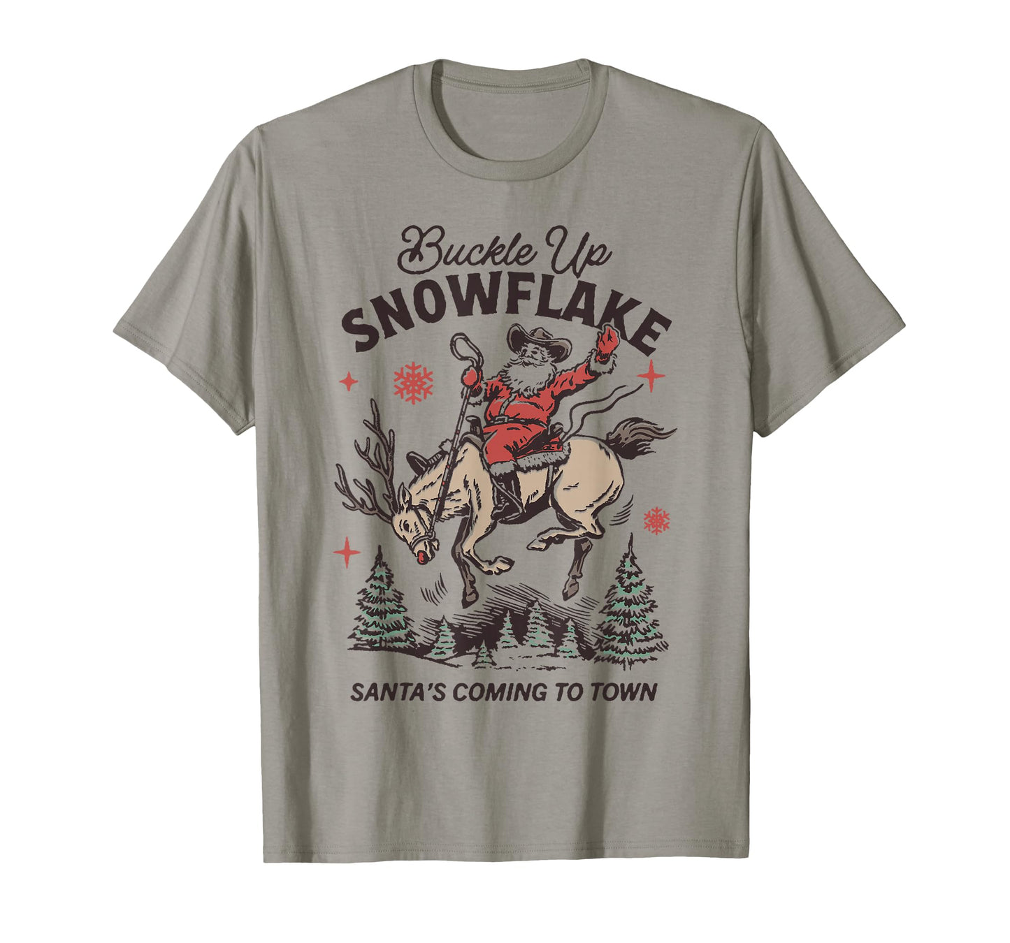 Retro Cowboy Santa Buckle Up Snowflake Rodeo Christmas T-Shirt