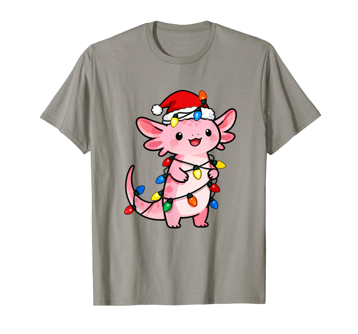 Axolotl Christmas Lights Santa Hat Xmas Holiday Girls Kids T-Shirt