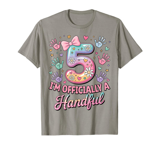 Kids I'm Officially A Handful Five 5th Birthday Girls Boys T-Shirt