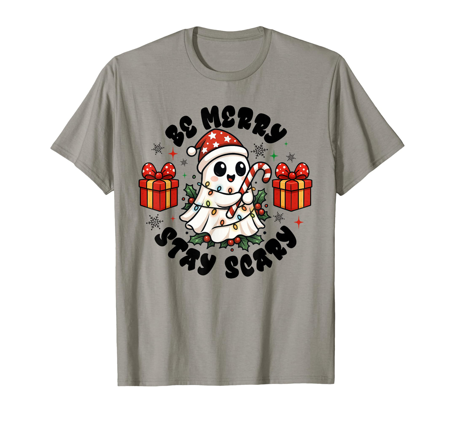 Be Merry Stay Scary Cute Ghost Christmas Holiday Pajama T-Shirt
