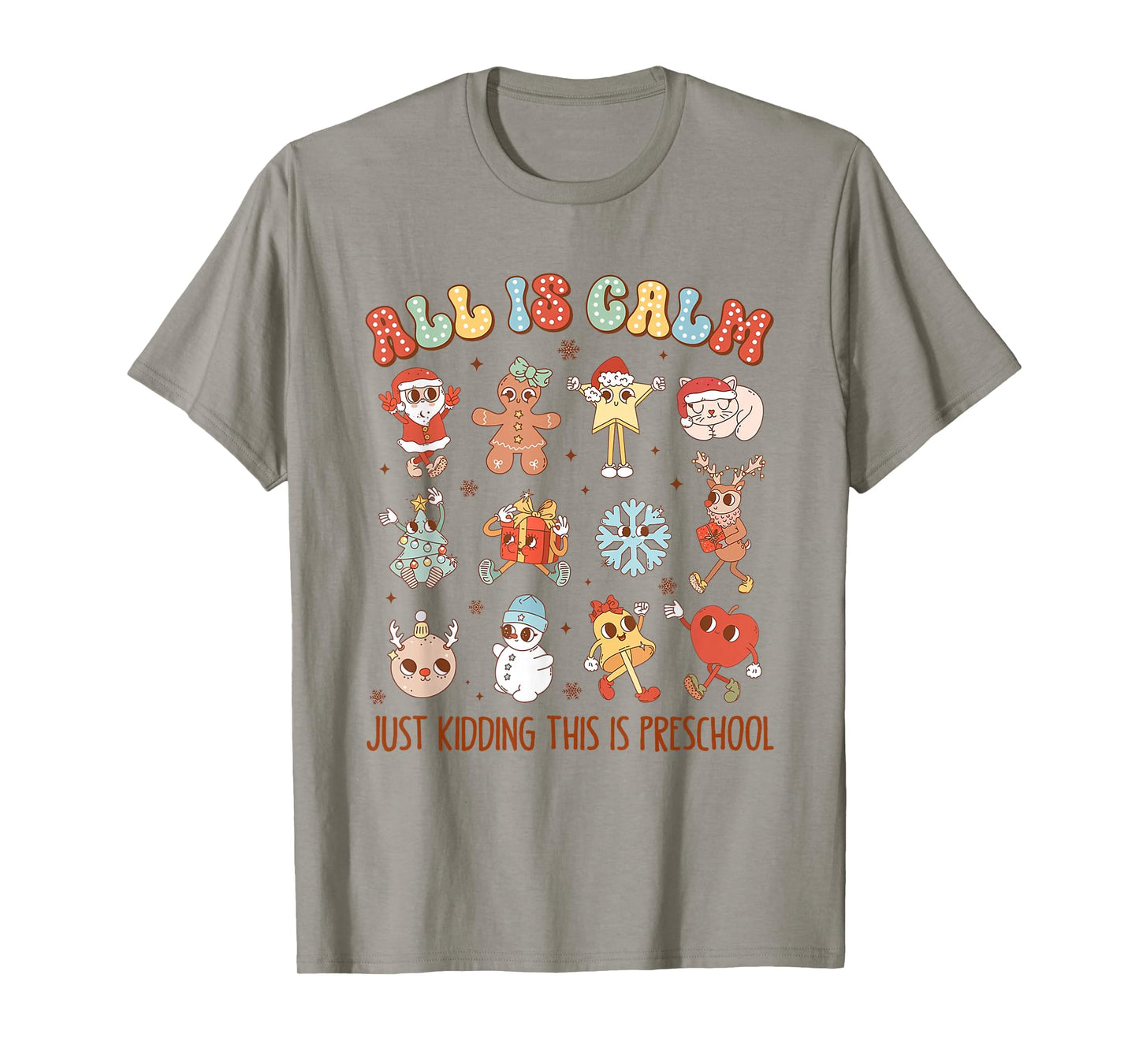 Retro All is Calm Pre-K Holiday Preschool Teacher Christmas T-Shirt