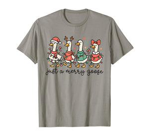 Retro Funny Just A Merry Goose Christmas Lights Cute Xmas T-Shirt