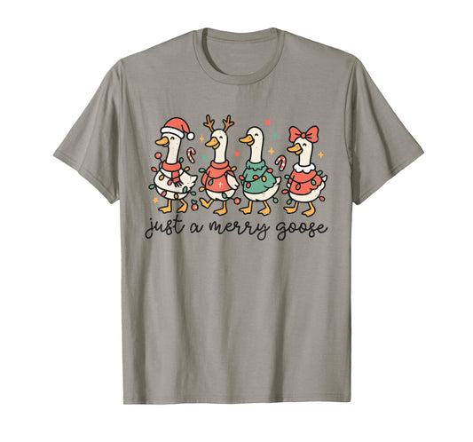 Retro Funny Just A Merry Goose Christmas Lights Cute Xmas T-Shirt