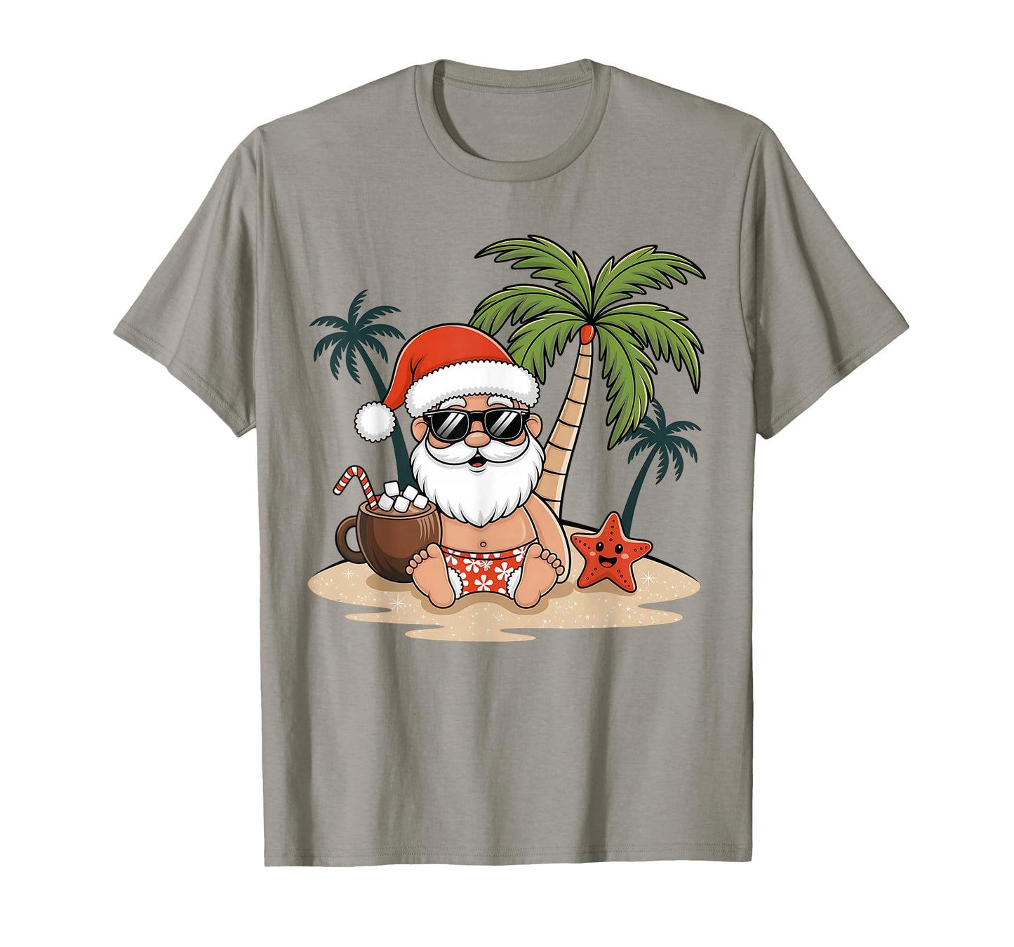 Funny Christmas Santa Hawaiian Beach Xmas Palm Tree Tropical T-Shirt
