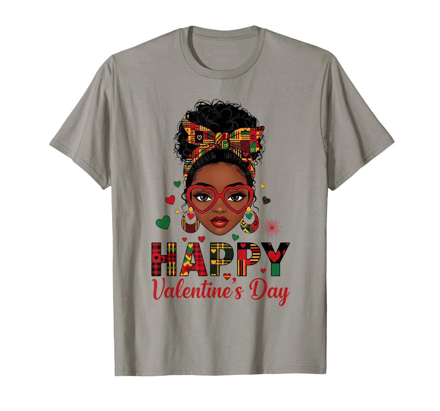 Happy Valentine's Day Messy Bun Afro Girl T-Shirt
