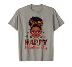 Happy Valentine's Day Messy Bun Afro Girl T-Shirt