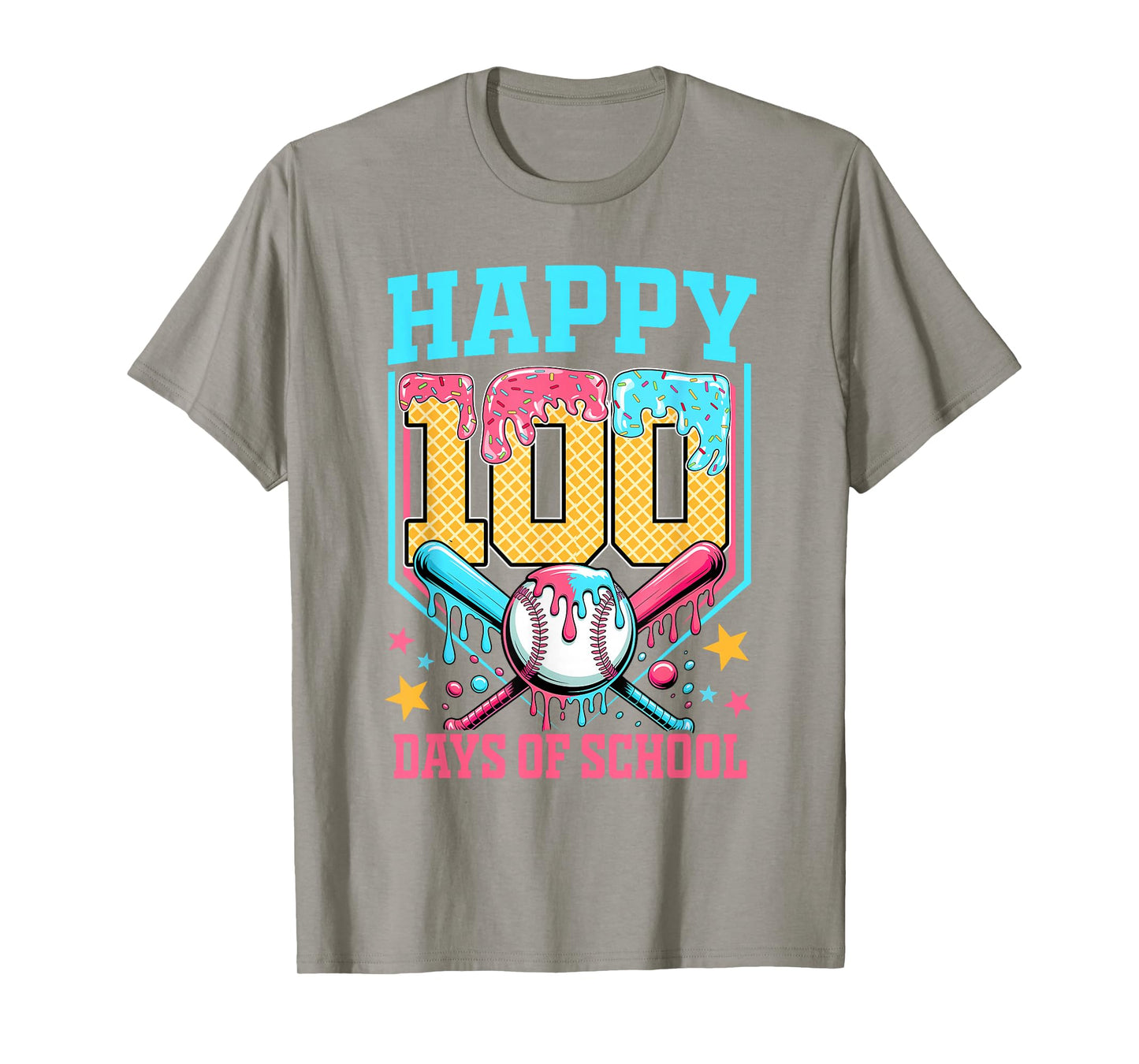 100 Days of School Kids Baseball Drip 100th Day of School T-Shirt