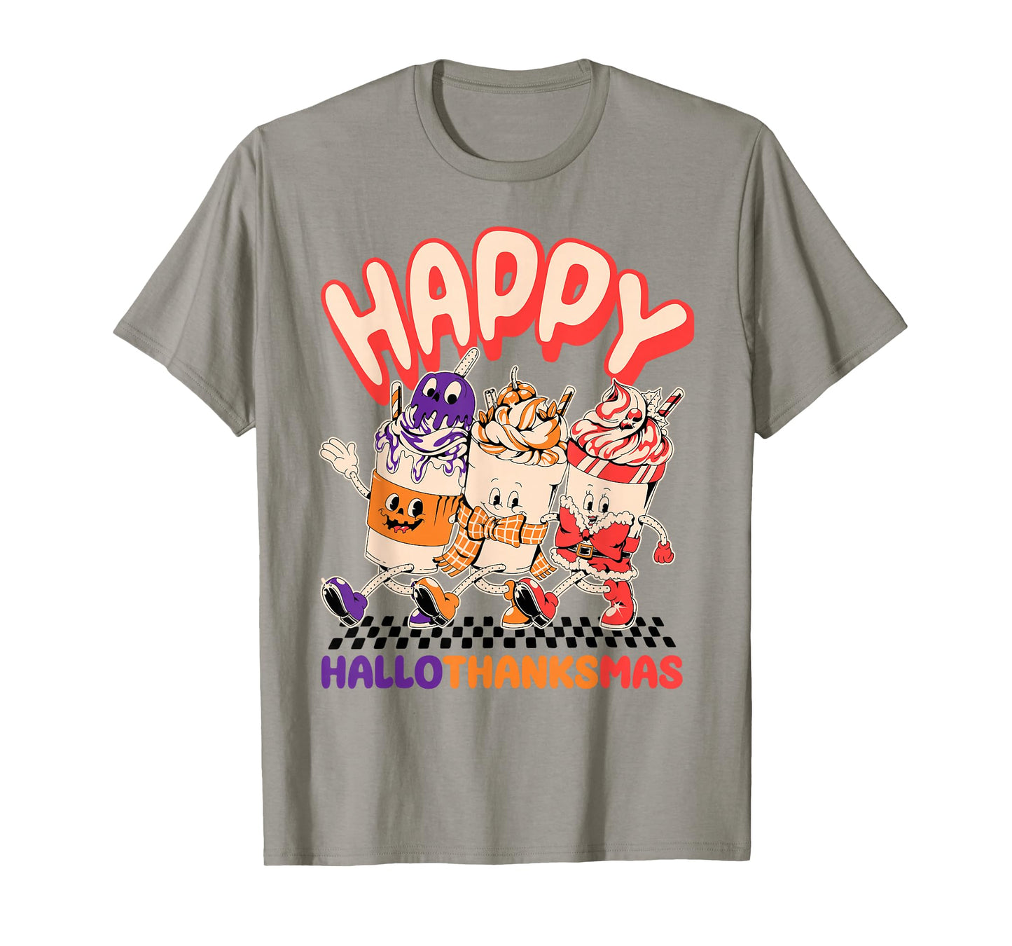 Happy Hallothanksmas Halloween Thanksgiving Christmas Design T-Shirt