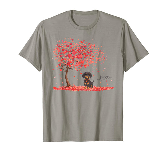 Dachshund Dog Heart Tree Valentine T-Shirt