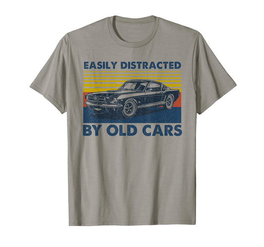 Easily Distracted by Old Cars Classic Retro Sunset T-Shirt