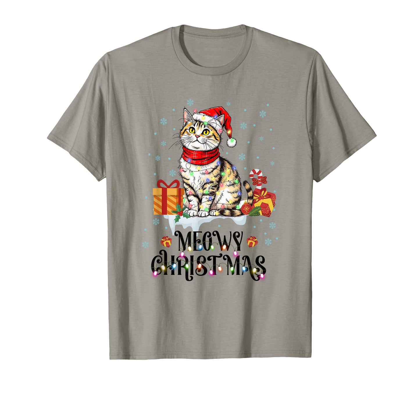 Moewy Christmas Cute Cat Santa Hat Xmas Tee T-Shirt