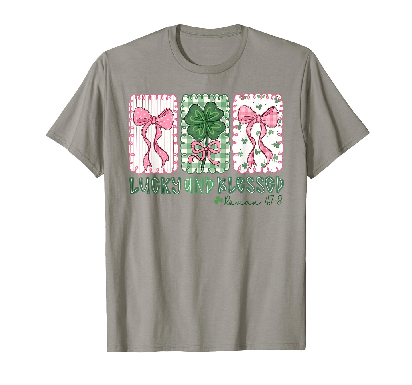St Patrick's Day Preppy Lucky and Blessed Coquette Bow Girly T-Shirt