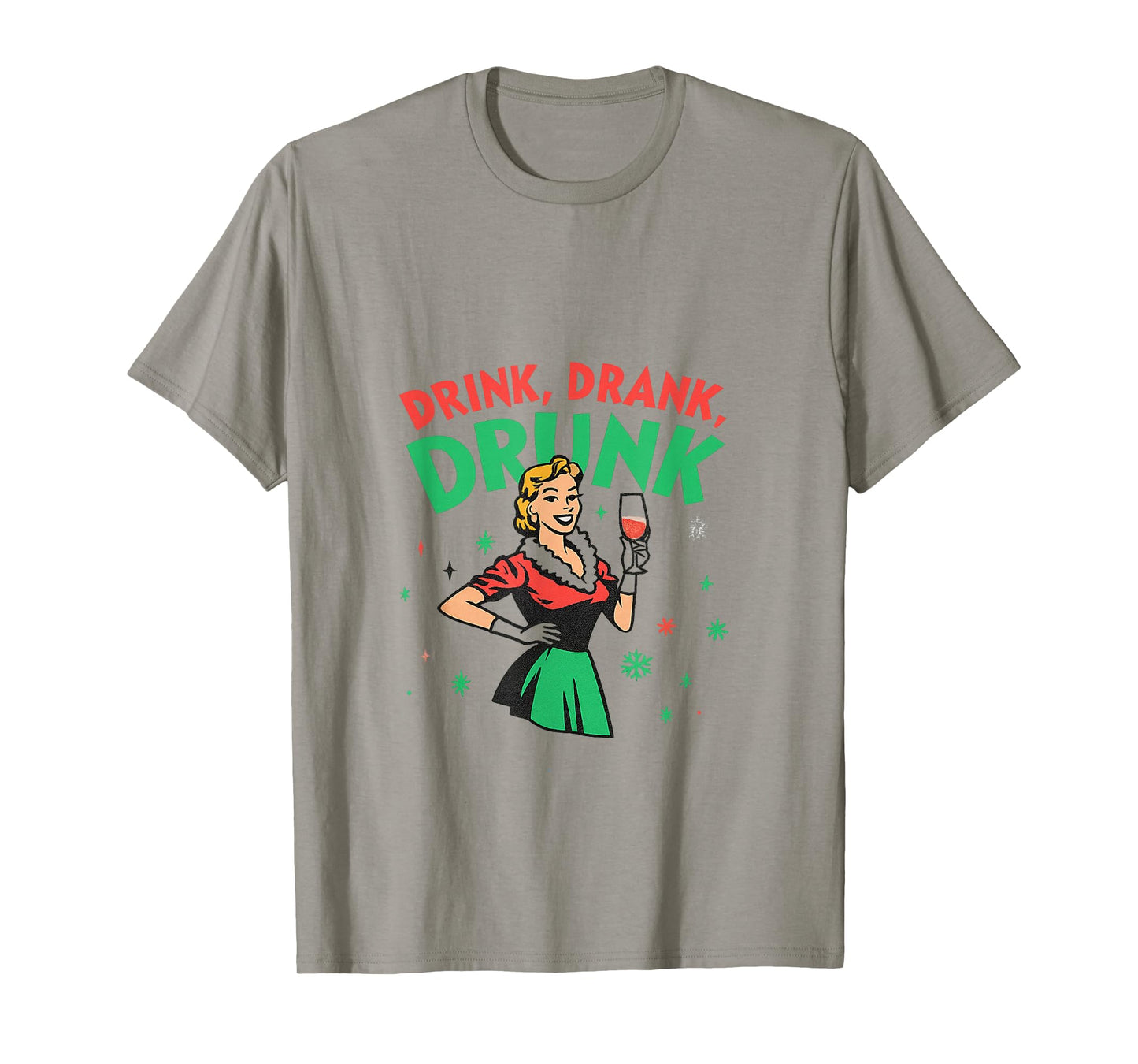 Funny Drink Drank Drunk Retro Christmas Wine T-Shirt