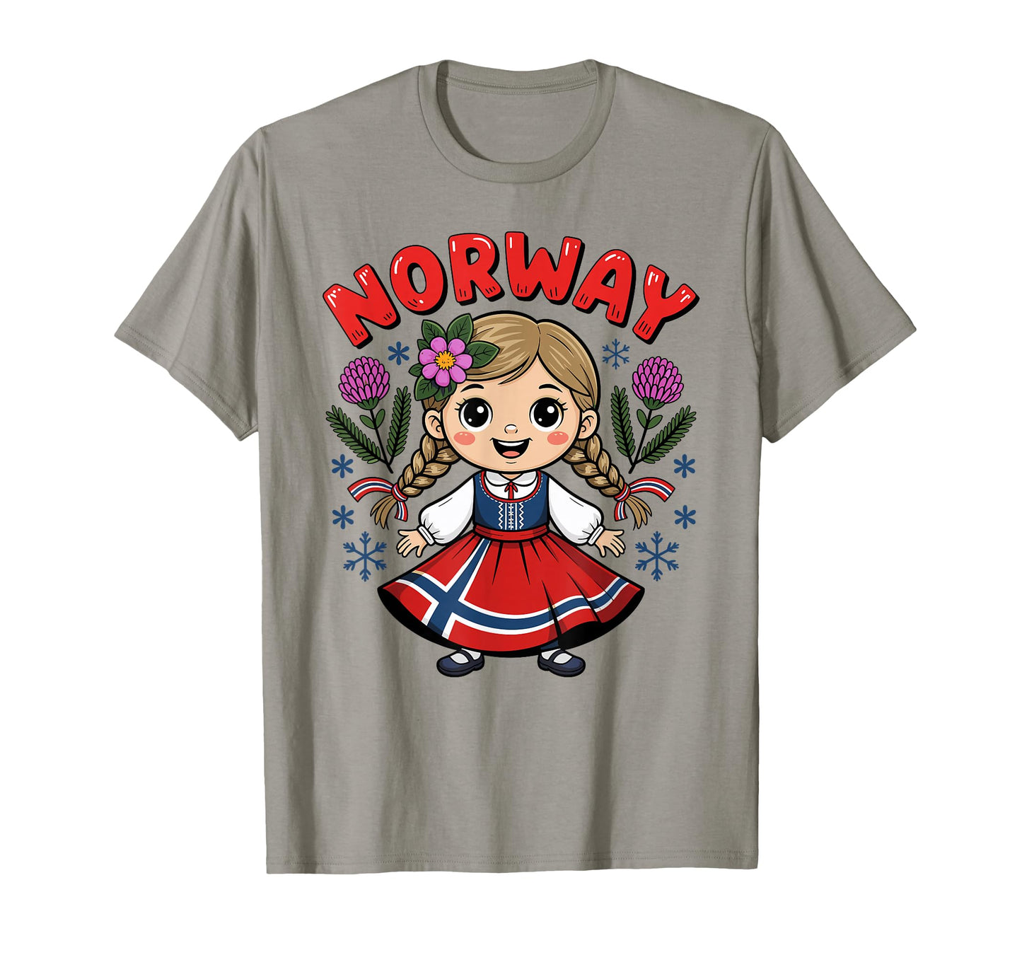 Cute Norwegian Girl with Flag Dress and Flowers for Kids T-Shirt