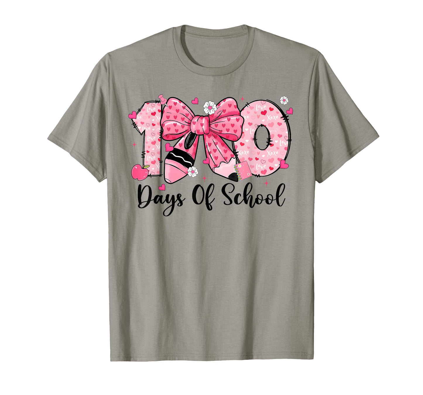 100 Days of School Coquette Pencil Bow Girl Women Teacher T-Shirt