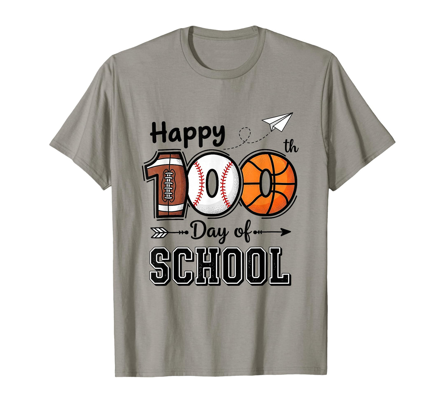 Happy 100th Day of School Sports Lover Football Basketball T-Shirt