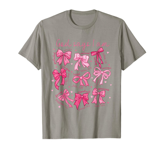 Retro Coquette Bow God Says I Am Christian Valentine Jesus T-Shirt