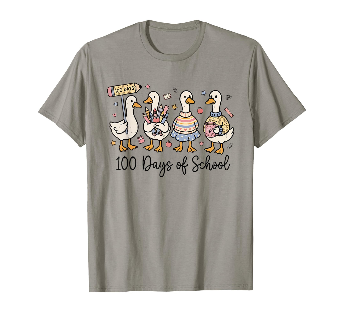 100 Days of School Duck Silly Goose Teacher 100 Days Smarter T-Shirt