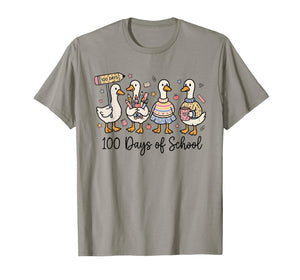 100 Days of School Duck Silly Goose Teacher 100 Days Smarter T-Shirt